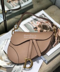 Replica Dior Saddle Bag in Grained Calfskin Nude Pink 2