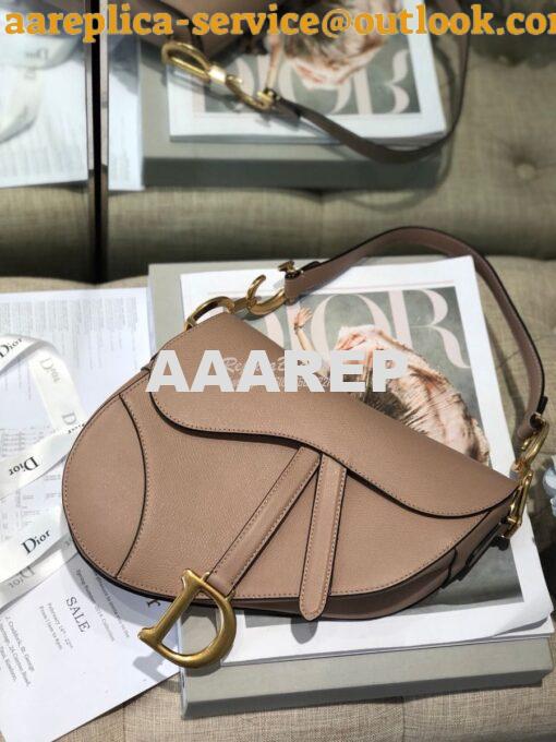 Replica Dior Saddle Bag in Grained Calfskin Nude Pink 4