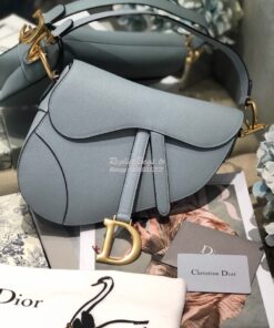 Replica Dior Saddle Bag in Grained Calfskin Baby Blue