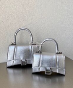 Replica Balenciaga Hourglass Top Handle Bag In Silver Varnished Metall