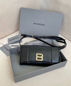 Replica Balenciaga Hourglass Continental Wallet On Strap 6001881 Black