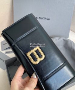 Replica Balenciaga Hourglass Continental Wallet On Strap 6001881 Black 2