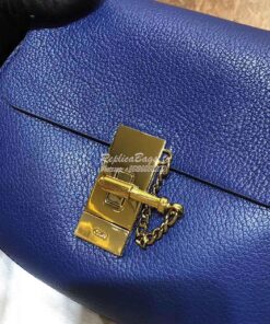 Replica Chloe Drew Shoulder Bag in Grained Lambskin Blue 2