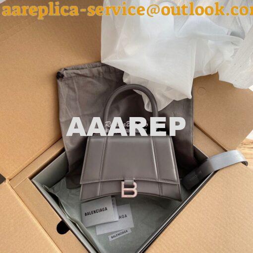 Replica Balenciaga Hourglass Top Handle Bag In Grey Shiny Box Calfskin 2