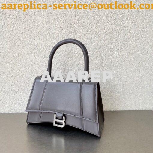 Replica Balenciaga Hourglass Top Handle Bag In Grey Shiny Box Calfskin 3