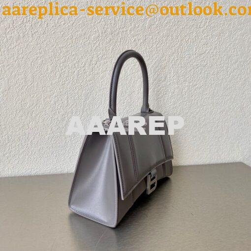 Replica Balenciaga Hourglass Top Handle Bag In Grey Shiny Box Calfskin 5