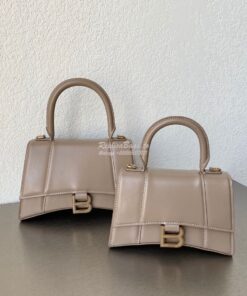 Replica Balenciaga Hourglass Top Handle Bag In Beige Shiny Box Calfski