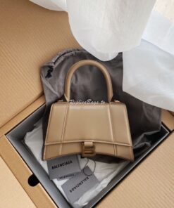 Replica Balenciaga Hourglass Top Handle Bag In Beige Shiny Box Calfski 2