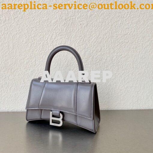 Replica Balenciaga Hourglass Top Handle Bag In Grey Shiny Box Calfskin 9