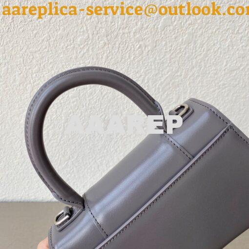 Replica Balenciaga Hourglass Top Handle Bag In Grey Shiny Box Calfskin 10