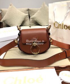Replica Chloe Tess Bag in Shiny and Suede Leather 3727 Brown
