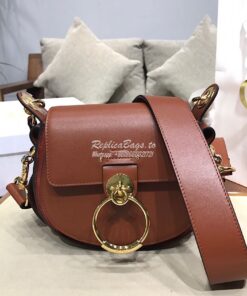 Replica Chloe Tess Bag in Shiny and Suede Leather 3727 Brown 2