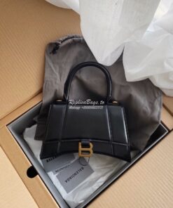 Replica Balenciaga Hourglass Top Handle Bag In Black Shiny Box Calfski 2