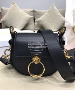 Replica Chloe Tess Bag in Shiny and Suede Leather 3727 Black