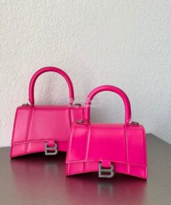 Replica Balenciaga Hourglass Top Handle Bag In Pink Shiny Box Calfskin