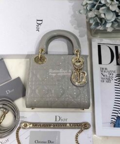 Replica Christian Dior Quilted Grey Patent Leather Lady Dior Bag