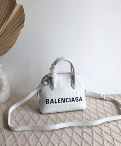 Replica Balenciaga Ville Top Handle Bag In White Crocodile Emboosed Ca