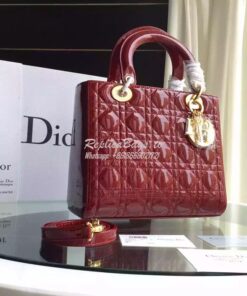 Replica Christian Dior Quilted Patent Leather Lady Dior Bag 12