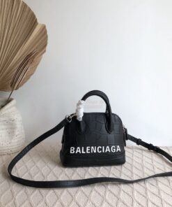 Replica Balenciaga Ville Top Handle Bag In Black Crocodile Emboosed Ca