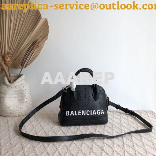 Replica Balenciaga Ville Top Handle Bag In Black Crocodile Emboosed Ca