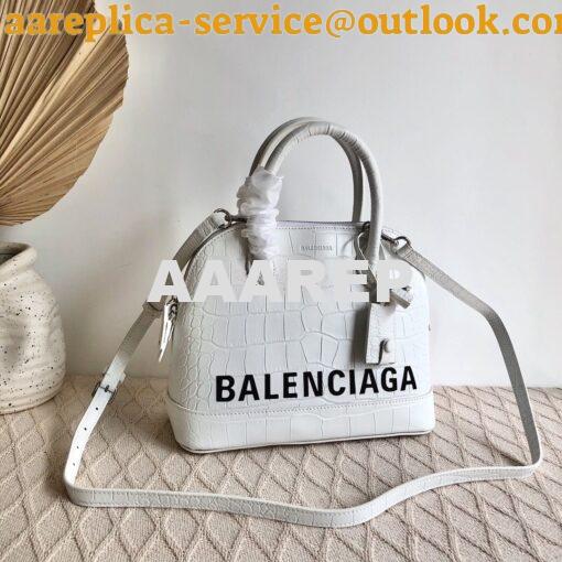 Replica Balenciaga Ville Top Handle Bag In White Crocodile Emboosed Ca 7