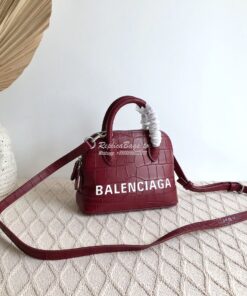 Replica Balenciaga Ville Top Handle Bag In Burgundy Crocodile Emboosed