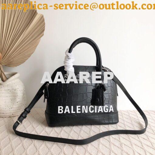 Replica Balenciaga Ville Top Handle Bag In Black Crocodile Emboosed Ca 8
