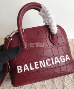 Replica Balenciaga Ville Top Handle Bag In Burgundy Crocodile Emboosed 2