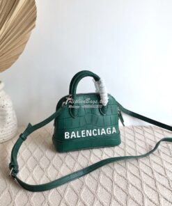 Replica Balenciaga Ville Top Handle Bag In Dark Green Crocodile Emboos