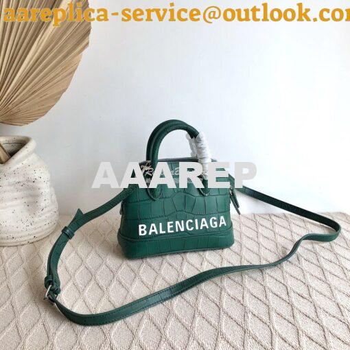 Replica Balenciaga Ville Top Handle Bag In Dark Green Crocodile Emboos