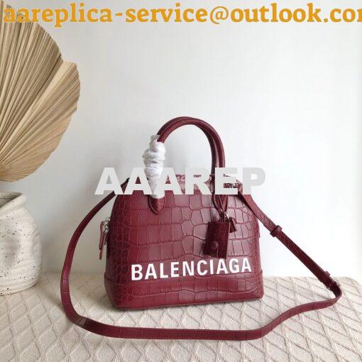 Replica Balenciaga Ville Top Handle Bag In Burgundy Crocodile Emboosed 9