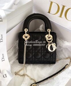 Replica Dior Lady Dior in Black Lambskin