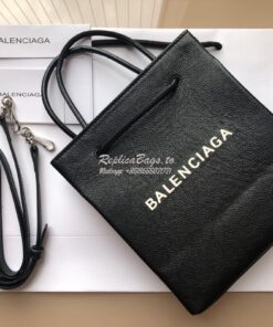 Replica Balenciaga Printed Textured-Leather Shopping Tote XXS Black