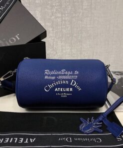 Replica Dior Bleu Grained Calfskin "Roller" Pouch With "Atelier" Print 2