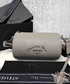 Replica Dior Beige Grained Calfskin "Roller" Pouch With "Atelier" Prin