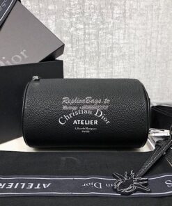 Replica Dior Black Grained Calfskin "Roller" Pouch With "Atelier" Prin 2