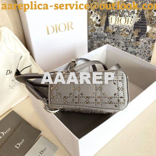 Replica Dior Mini Lady Dior Bag In Silver "Cannage" Satin With Rhinest 6