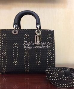 Replica Dior Large "Lady Dior" supple bag in black calfskin leather
