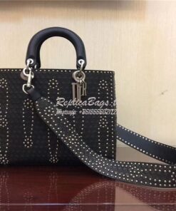 Replica Dior Large "Lady Dior" supple bag in black calfskin leather 2