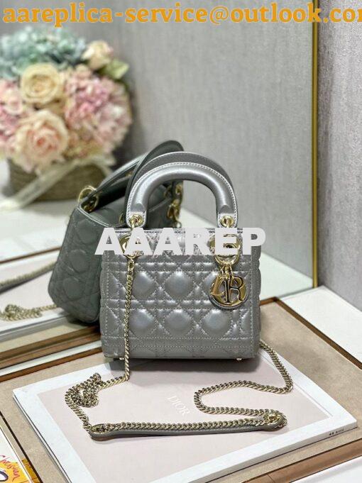 Replica DIor Mini lady dior bag with chain in opal grey pearly cannage