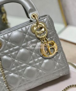 Replica DIor Mini lady dior bag with chain in opal grey pearly cannage 2