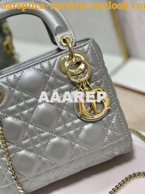 Replica DIor Mini lady dior bag with chain in opal grey pearly cannage 2