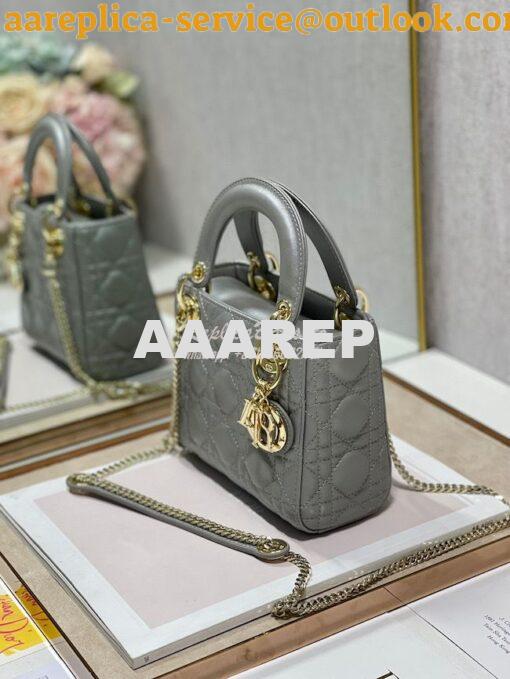 Replica DIor Mini lady dior bag with chain in opal grey pearly cannage 3