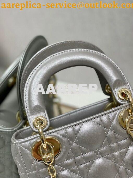 Replica DIor Mini lady dior bag with chain in opal grey pearly cannage 5