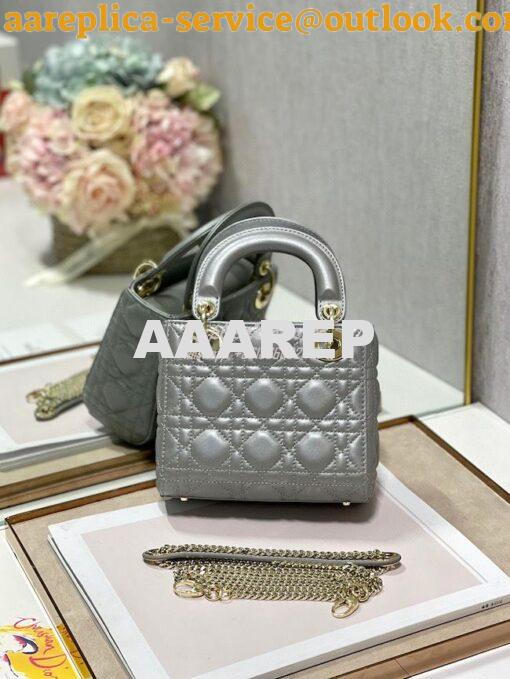 Replica DIor Mini lady dior bag with chain in opal grey pearly cannage 10