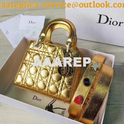 Replica My Lady Dior Bag in Gold Grained Leather with Customisable Sho 2
