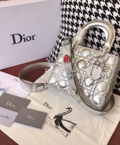 Replica My Lady Dior Bag in Silver Grained Leather with Customisable S