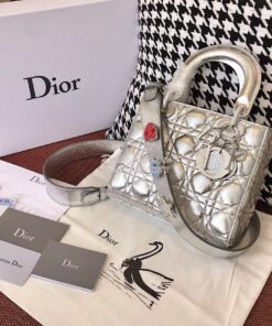 Replica My Lady Dior Bag in Silver Grained Leather with Customisable S Replica My Lady Dior Bag in Silver Grained Leather with Customisable S