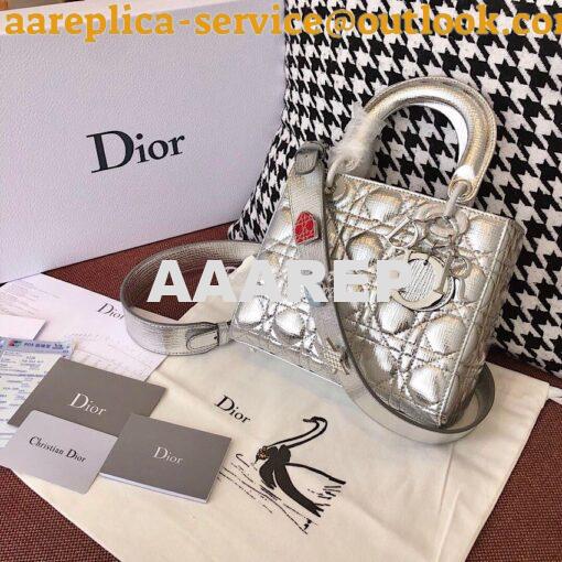 Replica My Lady Dior Bag in Silver Grained Leather with Customisable S