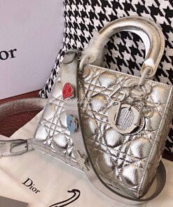 Replica My Lady Dior Bag in Silver Grained Leather with Customisable S 2